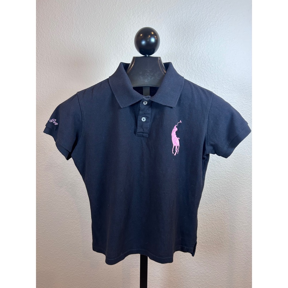 Ralph Lauren Pink Pony The Skinny Polo Black Pink Big Pony Shirt Womens XL